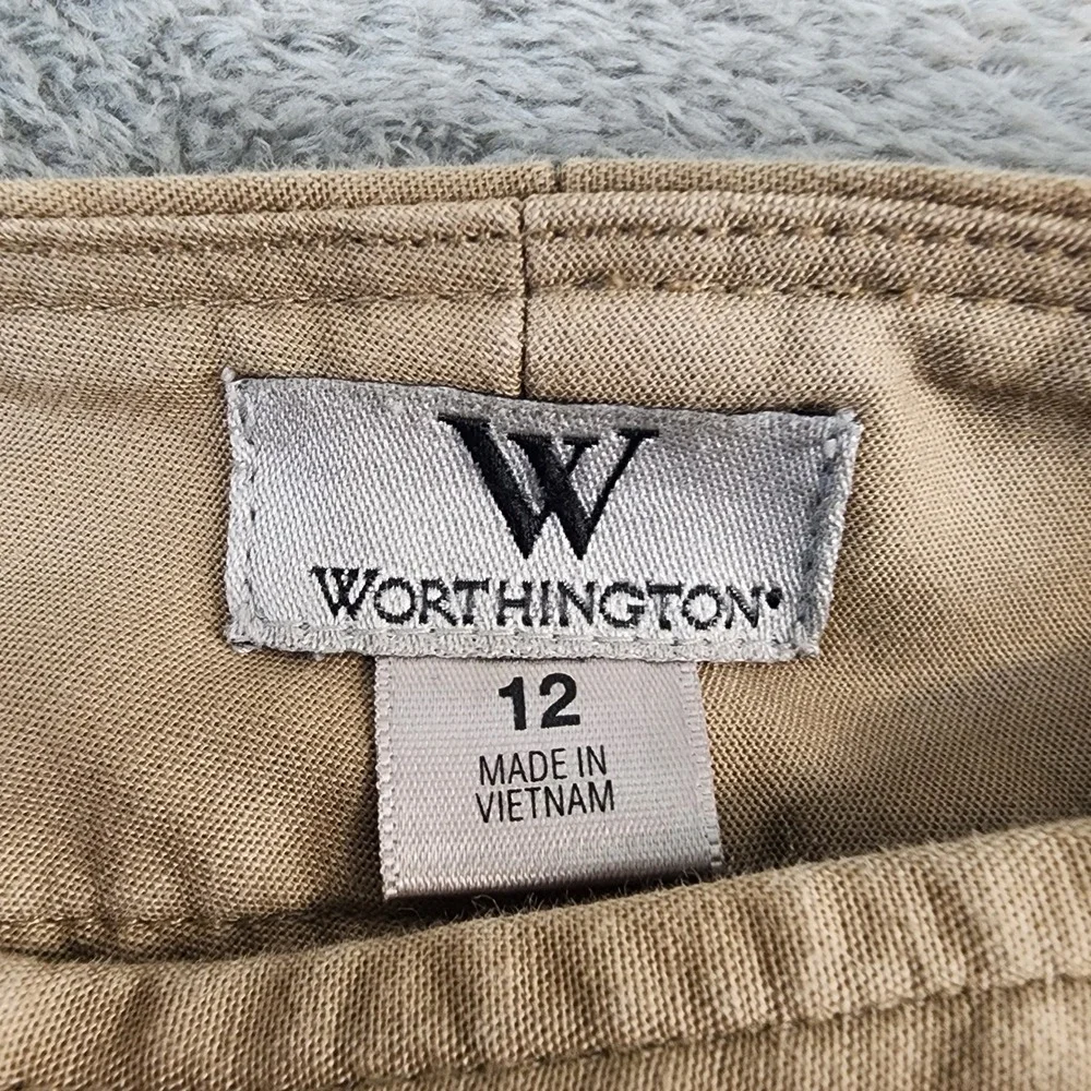 Worthington Skirt Womens 12 Tan Khaki Cotton Blend Lined Utility Pocket Pencil